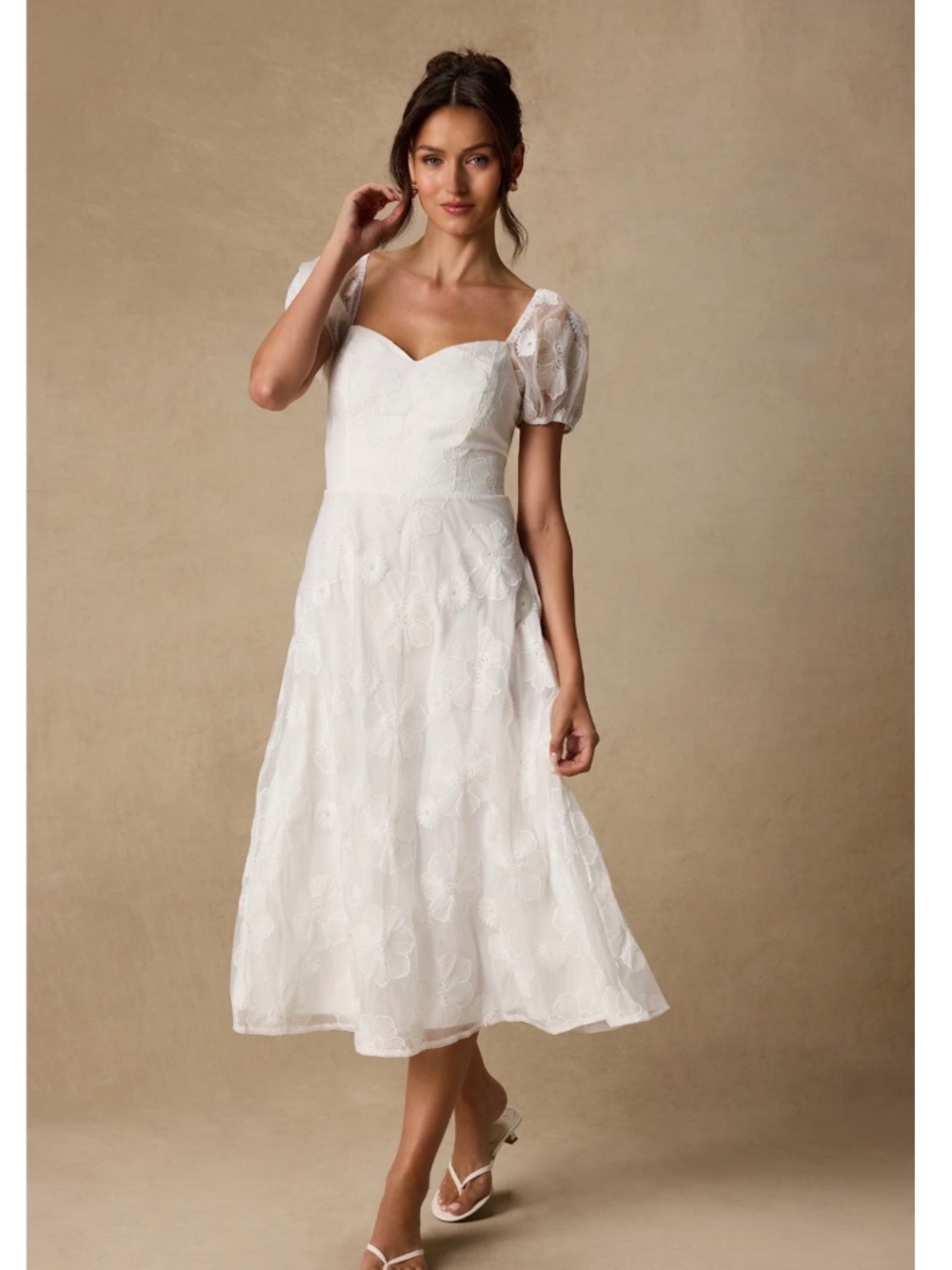 NWOT Lulus Sweetest Behavior White Embroidered Puff Sleeve Midi Dress S